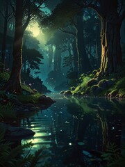 in the forest going dark background