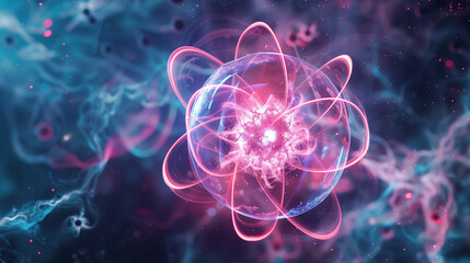 Obraz premium Atomic Structure with Glowing Energy and Particle Orbits