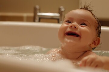 Baby Delighting in the Bathtub during Bath Time