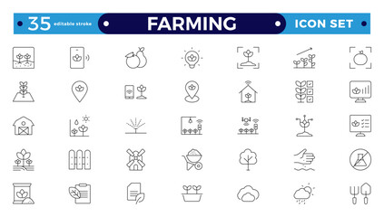 Farm, Farming, Agriculture Outline web icon set. Contains such Icons as Greenhouse, Haystack, Harvest, and more. Editable stroke outline icon.