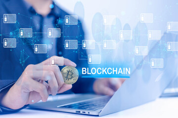 Blockchain financial technology to secure digital currencies like bitcoin Blockchain Safe Block Data Chain System Cyber ​​Book Technology Transaction