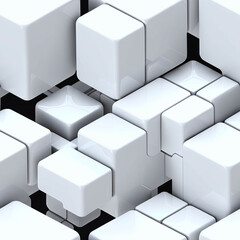 Abstract 3D cubes, Seamless white pattern. Endless background.