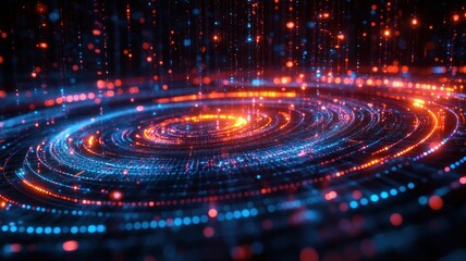 Abstract representation of swirling data particles in vibrant colors.