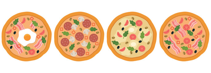 A Colorful Variety of Cartoon Pizzas, Each Loaded with a Selection of Fun Toppings