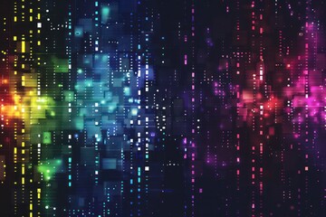 Obraz premium Digital technology background. Digital data square colorful rainbow pattern pixel background