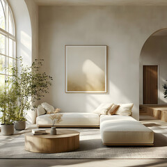 Modern Minimalist Living Room Illustration: Sun-Drenched Tranquility