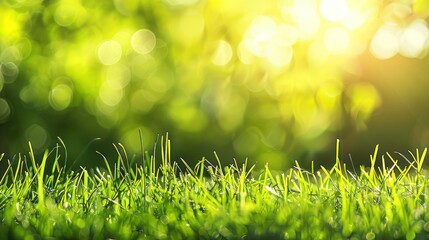 Obraz premium Fresh Green Grass With Sunlit Bokeh Background