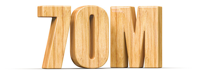 70M Followers Wooden Number 3D Render