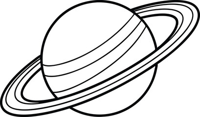 Continuous line art Saturn planet icon illustration black and white