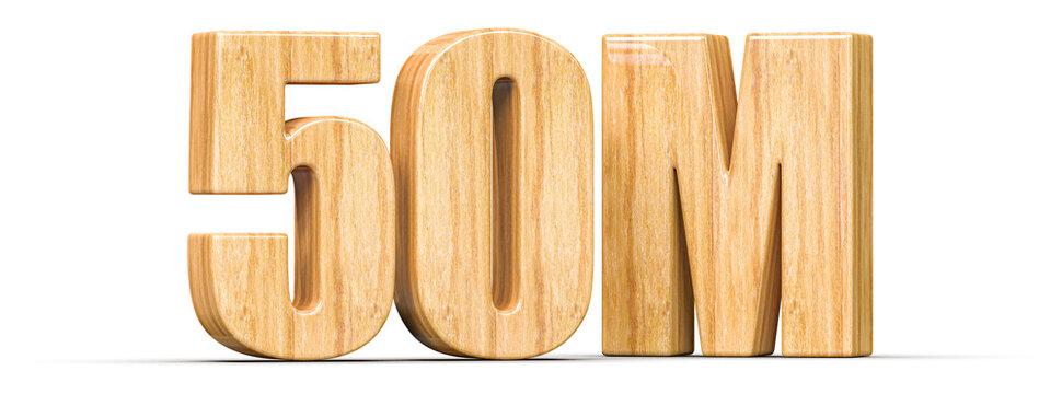 50M Followers Wooden Number 3D Render