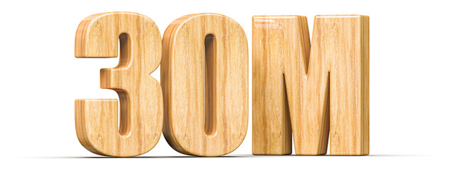 30M Followers Wooden Number 3D Render
