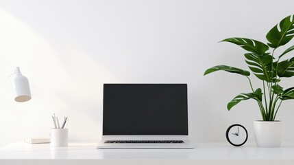 Obraz premium A minimalist workspace with a clean, monochromatic color scheme, emphasizing clarity and functionality.
