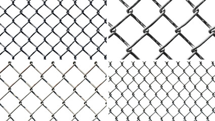 Fototapeta premium Set of metal chain link fences, cut out