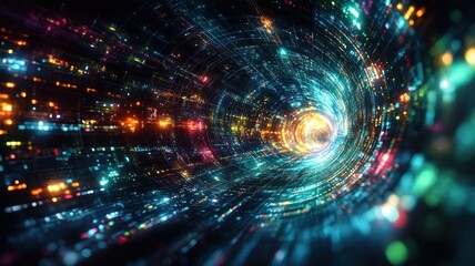 Obraz premium Abstract representation of a colorful digital tunnel or vortex.
