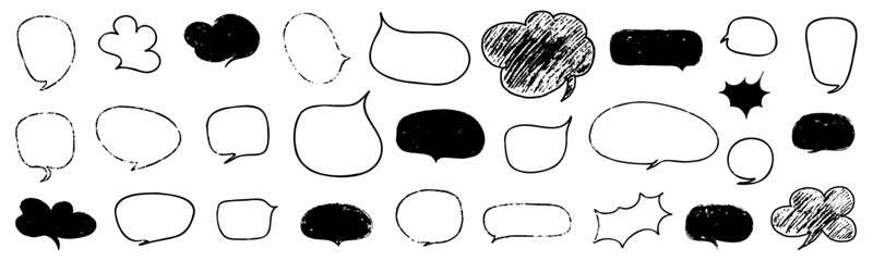 Crayon speech bubble children set. Round, cloud and star frame for text. Chalk texture dialog speech balloon. Crayon bubble for talk and children comic design. Vector illustration