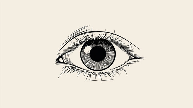 A close up of a black and white drawing of an eye