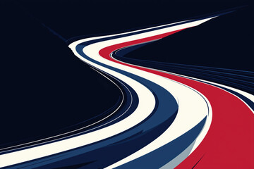 A red, white and blue line that is curved