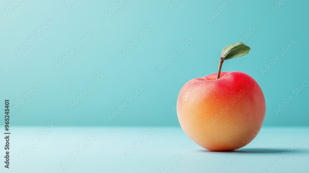 Wall mural Single nectarine isolated on a bright, colorful background for emphasis.