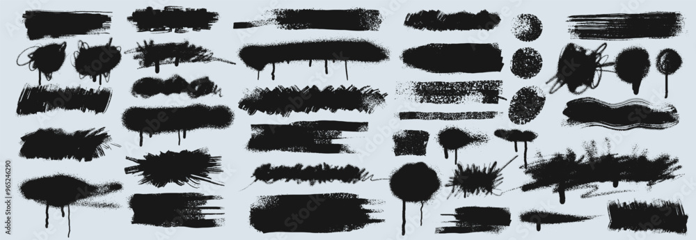 Poster set of text boxes black brush strokes vector. template grunge design elements. brush paintbrush text