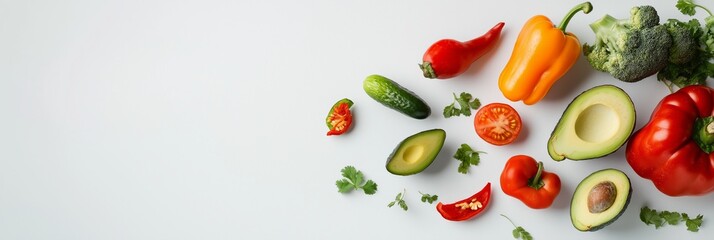 Naklejka premium A vibrant display of fresh vegetables on a white background, highlighting the diversity and beauty of healthy eating.