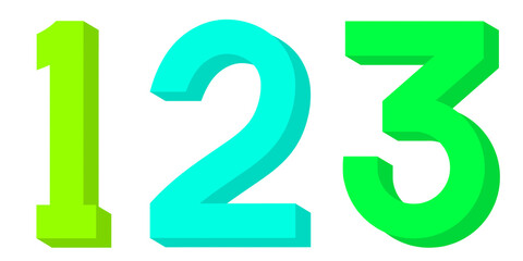3d number 123, number one two three, 3d render of a number, colorful numbers, numbers, one,  two, three, 1, 2, 3, , green, blue, education, mathematics, number one,  number two, number three, PNG