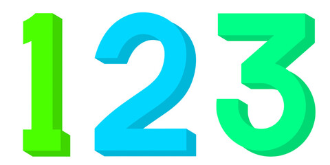 3d number 123, number one two three, 3d render of a number, colorful numbers, numbers, one,  two, three, 1, 2, 3, , green, blue, education, mathematics, number one,  number two, number three, PNG