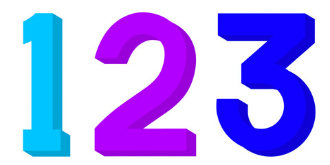 3d number 123, number one two three, 3d render of a number one two three, colorful numbers, numbers, one,  two, three, 123, 1, 2, 3, blue, purple , png