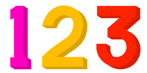 123, number one two three, 3d render of a number one two three, colorful numbers, red, yellow, pink