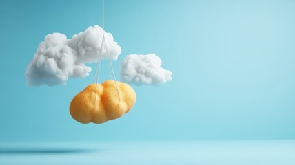 Potato floating among fluffy clouds with soft natural light highlighting its natural appearance.
