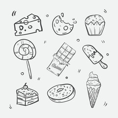 Hand drawing styles vector graphic of set sweet food. vector illustration