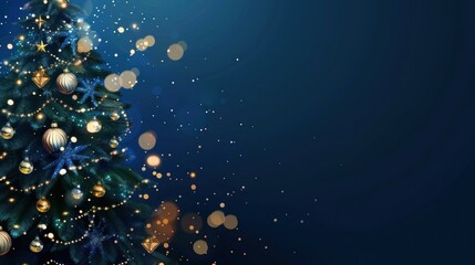 Decorated Christmas Tree with Blue and Gold Ornaments