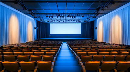 Empty Theater Auditorium with Stage and Screen