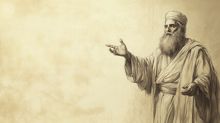 Fototapeta premium Exodus:The Priestly Garments Completed, Moses Inspecting and Blessing Priestly Garments - Biblical Art on Beige Background