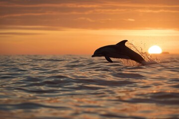 Fototapeta premium silhouette of dolphin leaping at sunrise