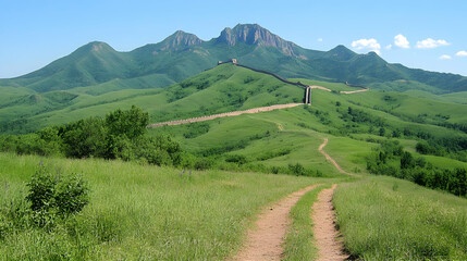 Path Leading to the Great Wall of China on a Mountaintop