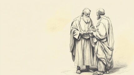 Fototapeta premium Exodus:Laws About Servants,Exodus: Master Ensures Dignified Departure, Providing Provisions for Released Servant - Biblical Illustration, Bible Wall Art, Beige Background - Laws About Servants