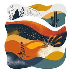 Naklejka premium Rustic abstract nature illustration with simple shapes and muted tones