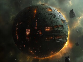 A Dyson sphere partially constructed around a star, harnessing its energy, space, megastructure concepts