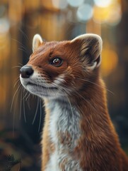 Weasel, Mustela, in a temperate forest environment