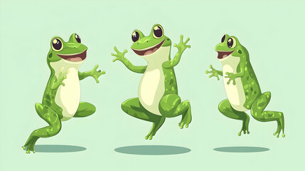Obraz premium Three Happy Cartoon Frogs Jumping
