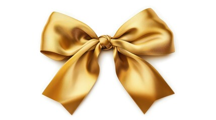 Naklejka premium Golden Satin Bow on White Background