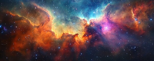 Obraz premium Expansive view of a nebula with vibrant colors and distant stars, space, cosmic vastness