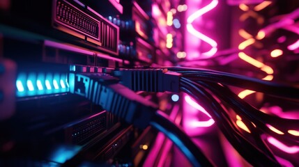 Obraz premium Server Racks with Neon Lights