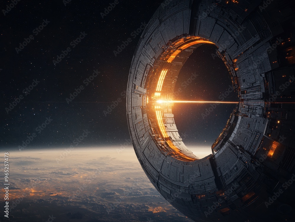 Poster dyson sphere with futuristic architecture, stunning space scene featuring a futuristic structure glo