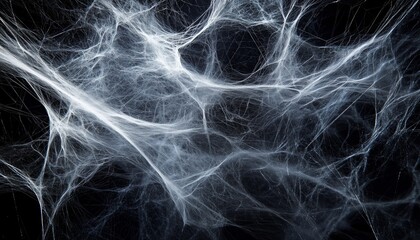 Abstract image of delicate white fibers creating web-like patterns against a dark background, evoking a sense of mystery.