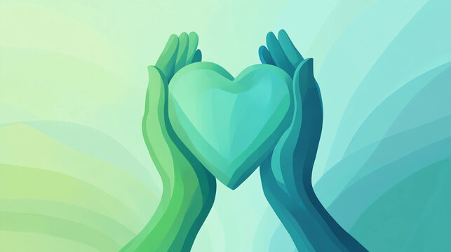 A stylized vector of hands cradling a heart