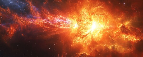 Naklejka premium Supermassive star emitting vibrant solar flares and magnetic waves, stars, stellar phenomena