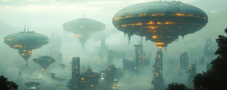 Water planet with floating cities and deepsea alien lifeforms, planets, aquatic extraterrestrial civilization