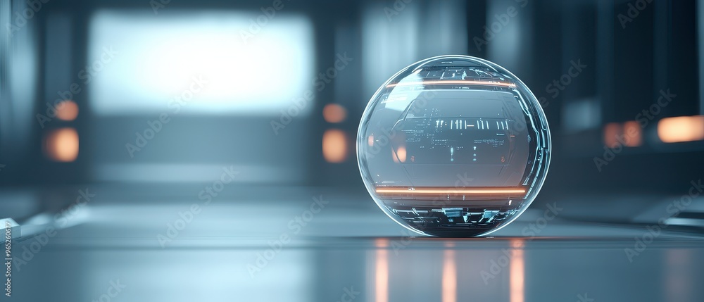 Poster dyson sphere with high-tech design, futuristic sphere in a sleek, illuminated environment, showcasin