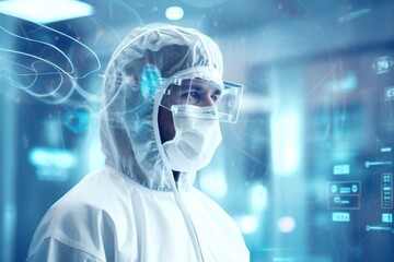 Technology futuristic laboratory working.